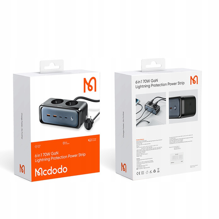 MCDODO ŁADOWARKA SIECIOWA LISTWA ZASILAJĄCA GAN 2xUSB 2xUSB-C 2xAC 70W