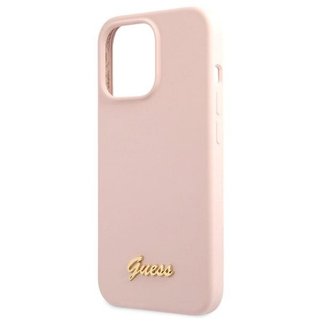 Etui Guess GUHCP13XLSLMGLP na iPhone 13 Pro Max 6.7" jasnoróżowy/light pink hardcase Silicone Script Gold Logo