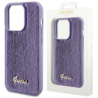 Etui Guess Sequin Script Metal na iPhone 15 Pro - fioletowe