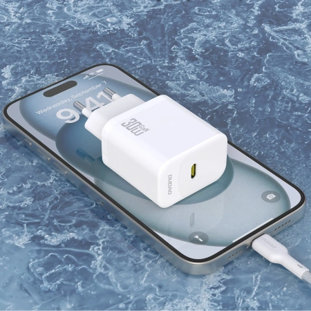 Ładowarka sieciowa Dudao A27PCEU PD 30W GaN USB-C z kablem USB-C - biała