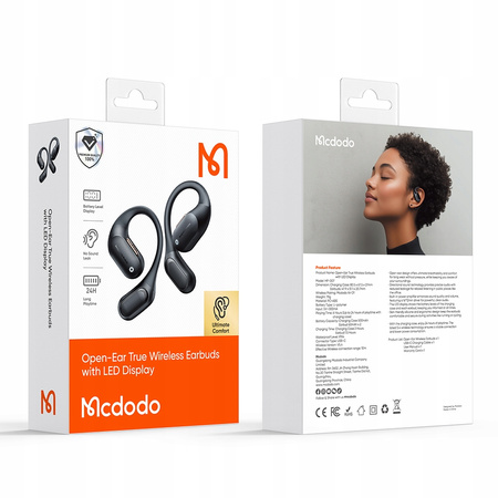 MCDODO SŁUCHAWKI BEZPRZEWODOWE ZAUSZNE BLUETOOTH 5.4 Z MIKROFONEM ETUI CLIP
