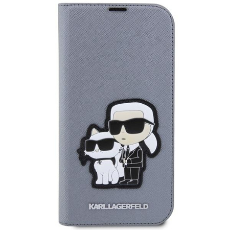 Etui Karl Lagerfeld KLBKP14LSANKCPG na iPhone 14 Pro bookcase - srebrne Saffiano Karl&Choupette