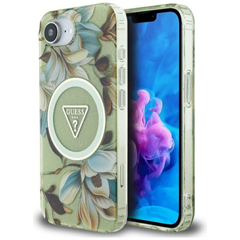 GUESS ETUI CASE IML METAL GLITTER DO IPHONE 16E DO MAGSAFE FLOWERS TRIANGLE