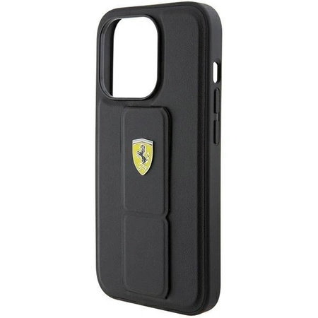 Etui Ferrari Grip Stand Metal Logo na iPhone 15 Pro Max - czarne