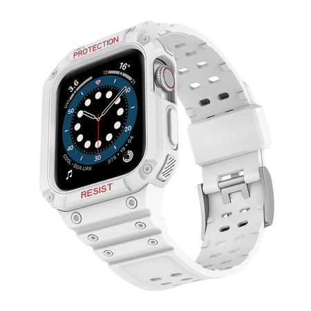 Protect Strap Band opaska z etui do Apple Watch 7 / 6 / 5 / 4 / 3 / 2 / SE (45 / 44 / 42mm) obudowa pancerny pokrowiec na zegarek biały