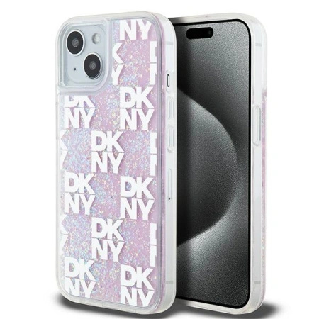 DKNY ETUI HARDCASE DO IPHONE 15 14 13 6.1 LIQUID GLITTER MULTILOGO DESIGN