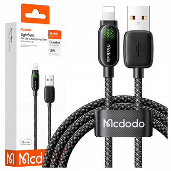 MCDODO KABEL USB-A LIGHTNING SZYBKIE ŁADOWANIE PD 12W 1M LED CZARNY