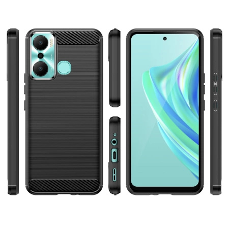 Carbon Case etui do Infinix Hot 20 Play elastyczny silikonowy karbonowy pokrowiec czarne
