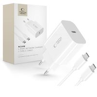 TECH-PROTECT ŁADOWARKA NC20W PD20W 1-PORT DO TELEFONÓW + KABEL TYPE-C BIAŁY