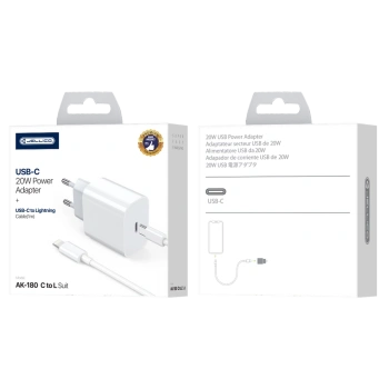 JELLICO ładowarka sieciowa AK180 PD 20W 1xUSB-C + kabel USB-C - Lightning Biały
