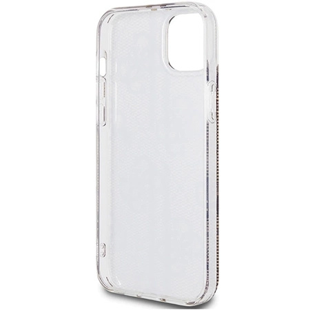 Etui Guess IML 4G Gold Stripe na iPhone 15 Plus / 14 Plus - brązowe