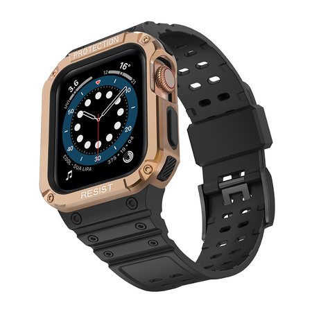 Protect Strap Band opaska z etui do Apple Watch 7 / 6 / 5 / 4 / 3 / 2 / SE (41 / 40 / 38mm) obudowa pancerny pokrowiec na zegarek czarny