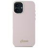 GUESS ETUI HARDCASE DO IPHONE 16 6.1 SILIKONOWE SCRIPT METAL LOGO RAMKA