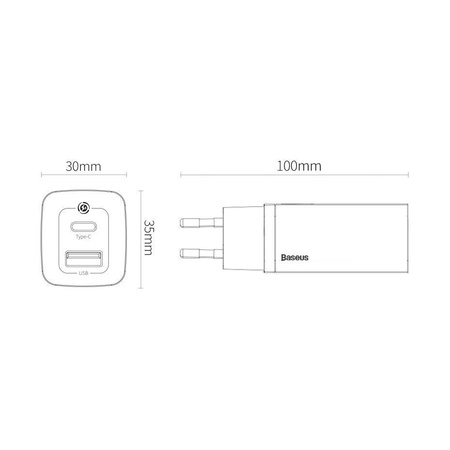 Baseus GaN2 Lite szybka ładowarka sieciowa 65W USB / USB Typ C Quick Charge 3.0 Power Delivery (azotek galu) biały (CCGAN2L-B02)