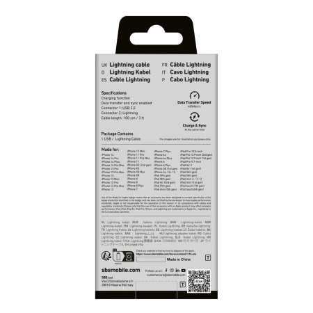 SBS KABEL USB-A DO LIGHTNING 1M Z CERTYFIKATEM MFI DO IPHONE 11 12 13 14 15