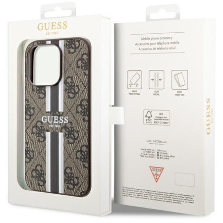 Etui Guess GUHMP14LP4RPSW na iPhone 14 Pro - brązowe 4G Printed Stripes MagSafe