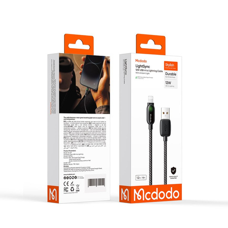 MCDODO KABEL USB-A LIGHTNING SZYBKIE ŁADOWANIE PD 12W 1M LED CZARNY