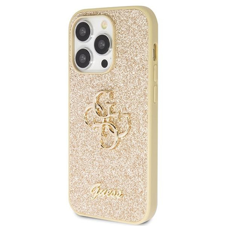 Etui Guess GUHCP14LHG4SGD na iPhone 14 Pro - złote Glitter Script Big 4G