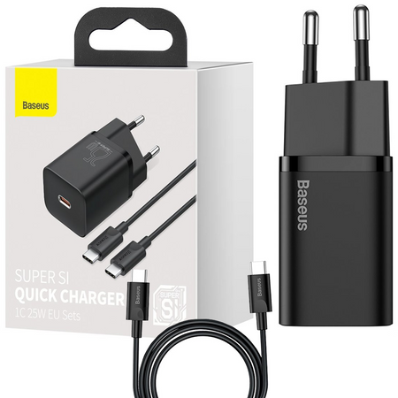 Baseus Super Si szybka ładowarka sieciowa Quick Charge 3.0 Power Delivery 25W 3A + Kabel USB Typ C - USB Typ C 3A 1m czarny (TZCCSUP-L01)