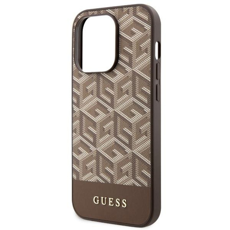 Etui Guess GCube Stripes MagSafe GUHMP14LHGCFSEW na iPhone 14 Pro - brązowe