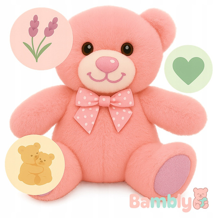 BAMBLY LAWENDOWY MIŚ PLUSZOWY PLUSZAK MASKOTKA PRZYTULANKA RÓŻOWY 15CM