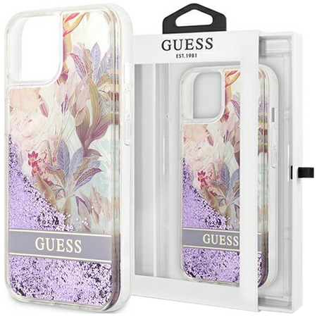 Guess GUHCP13SLFLSU iPhone 13 mini 5,4" fioletowy/purple hardcase Flower Liquid Glitter