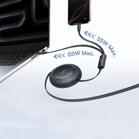 Kabel zwijany Baseus Free2Pull Mini 100W 3w1 USB-C - 2xUSB-C 1.2m - czarny