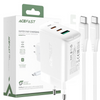 Acefast 2w1 ładowarka sieciowa 2x USB Typ C / USB 65W, PD, QC 3.0, AFC, FCP (zestaw z kablem) biały (A13 white)