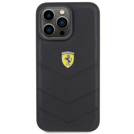 Etui Ferrari Quilted Metal Logo na iPhone 15 Pro Max - czarne