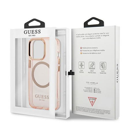 Guess GUHMP13XHTCMP iPhone 13 Pro Max 6,7" różowy/pink hard case Gold Outline Translucent MagSafe