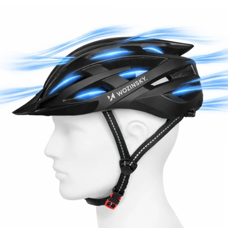 Kask rowerowy MTB Wozinsky z odpinanym daszkiem i tylną lampką USB 54-57 cm - czarny