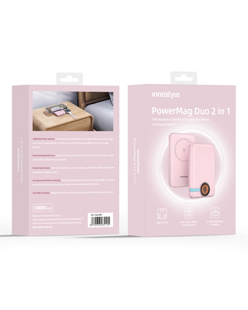 INNOSTYLE POWERDUO 2W1 SZYBKI POWERBANK INDUKCYJNY DO MAGSAFE WATCH 10000MAH RÓŻOWY