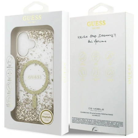 GUESS ETUI RESIN BOTTOM GLITTER MAGSAFE DO IPHONE 17 Z BŁYSZCZĄCĄ POWŁOKĄ