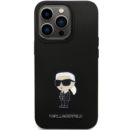 Etui Karl Lagerfeld KLHCP13LSMHKNPK na iPhone 13 Pro / 13 - czarne Silicone Ikonik Metal Pin