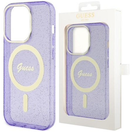 Etui Guess GUHMP14XHCMCGU na iPhone 14 Pro Max 6.7" purpurowy/purple hardcase Glitter Gold MagSafe