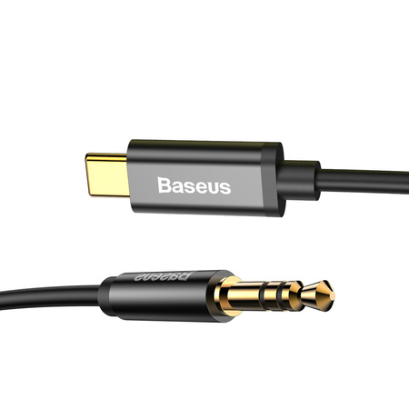 Baseus kabel audio stereo przejściówka AUX 3,5 mm mini jack - USB Typ C do telefonu tabletu 120cm czarny (CAM01-01)