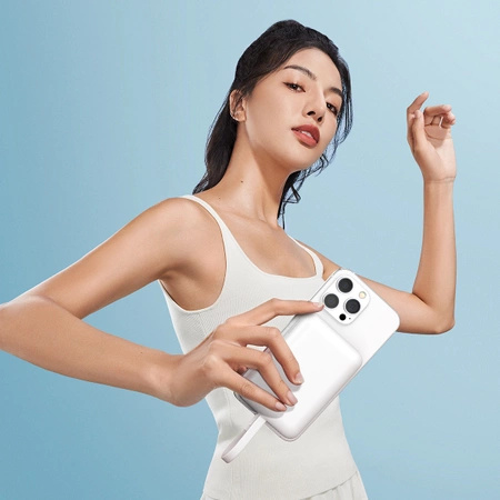 Powerbank Baseus Magnetic Mini MagSafe 10000mAh 20W z wbudowanym kablem Lightning - biały + kabel Baseus Simple Series USB-C - USB-C 60W 0.3m