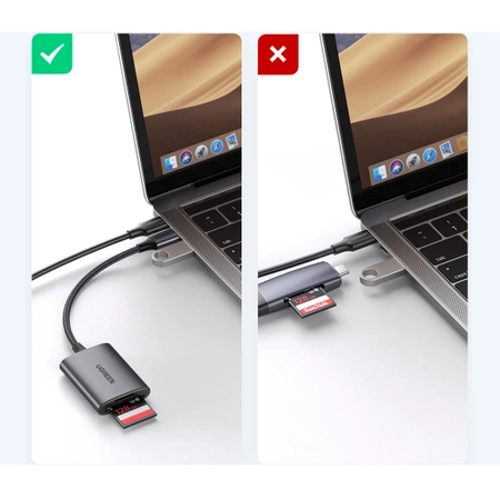 Czytnik kart SD/TF Ugreen CM401 USB C 5Gb/s - szary
