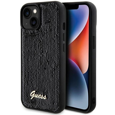 Etui Guess Sequin Script Metal na iPhone 14 / 15 / 13 - czarne