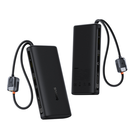 Baseus power bank z wyświetlaczem cyfrowym i podwójnymi wbudowanymi kablami usb-c 20000mAh 100W Czarny