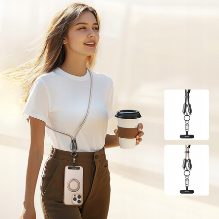 MCDODO SMYCZ DO TELEFONU NA SZYJE WKŁADKA CROSSBODY BEŻOWA KABEL DO IPHONE