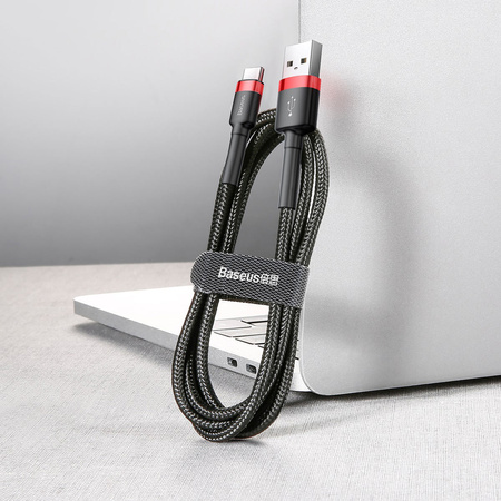 Baseus Cafule Cable wytrzymały nylonowy kabel przewód USB / USB-C QC3.0 3A 1M czarno-czerwony (CATKLF-B91)