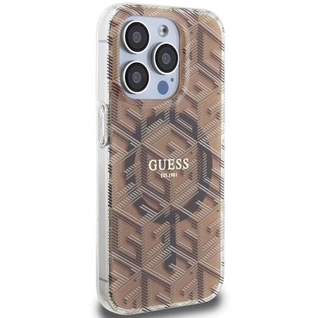 Etui Guess IML GCube MagSafe na iPhone 15 Pro - brązowe