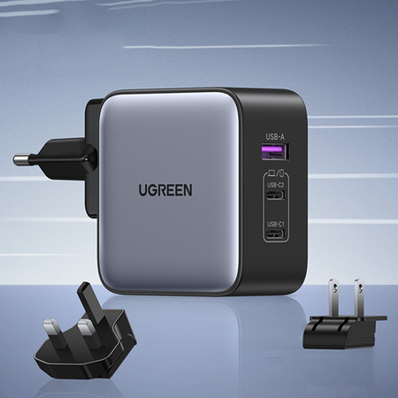 Ugreen szybka ładowarka sieciowa GaN USB / 2xUSB C 65W adapter wtyczka EU / UK / US czarna (CD296)