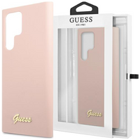 Etui Guess GUHCS23LLSLMGPP S23 Ultra S918 - różowe Silicone Script Metal Logo