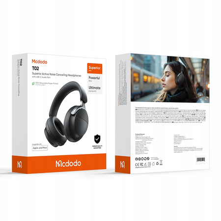 MCDODO SŁUCHAWKI BEZPRZEWODOWE NAUSZNE BLUETOOTH Z MIKROFONEM ANC CZARNE