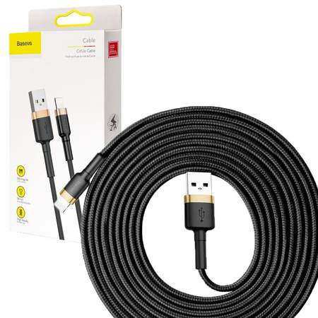 Baseus Cafule Cable wytrzymały nylonowy kabel przewód USB / Lightning QC3.0 2A 3M czarno-złoty (CALKLF-RV1)