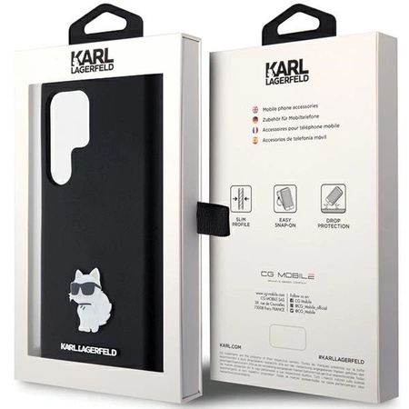 Etui Karl Lagerfeld Silicone Choupette Metal Pin na Samsung Galaxy S23 Ultra - czarne