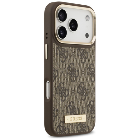 Etui Guess 4G Logo Plate MagSafe do iPhone 17 Pro brązowy