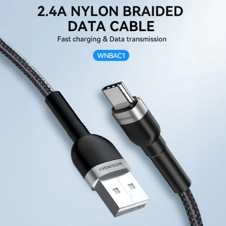 WOZINSKY KABEL USB-A USB-C 2.4A DO TELEFONÓW TABLETÓW 1M SZYBKIE ŁADOWANIE